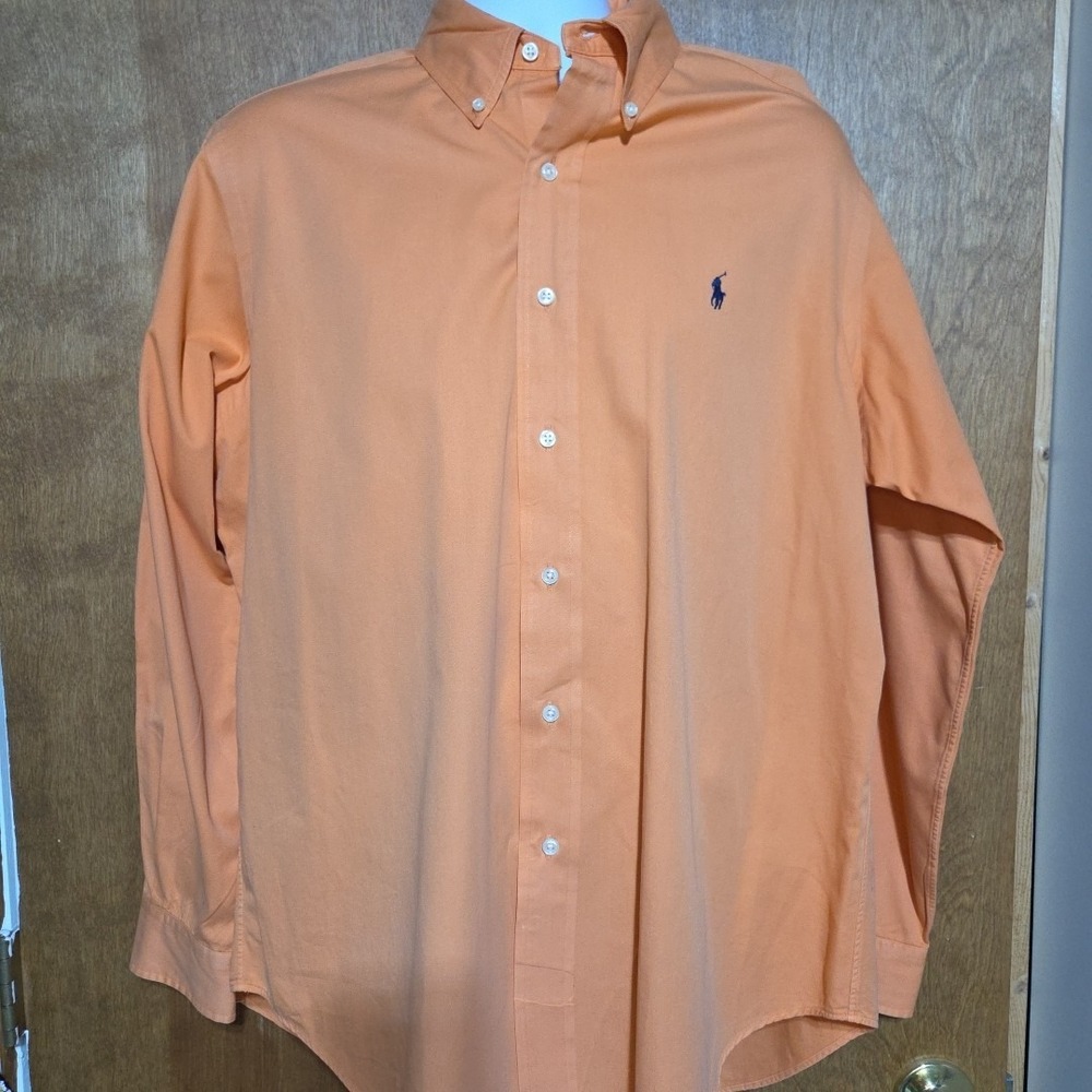 Polo Ralph Lauren Mens Orange Cotton Twill Button Down Long Sleeve Shirt S